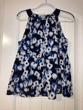 Ellen Tracy Navy, White & Blue Floral Halter Camisole